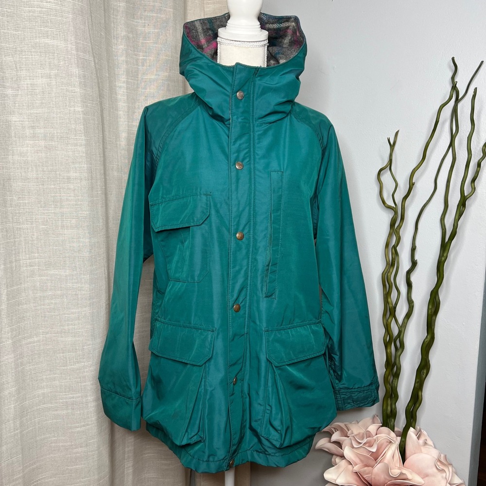 Vintage Lands‎ End Barn Jacket Chore Coat Wool Blanket Lined Teal Women's Medium